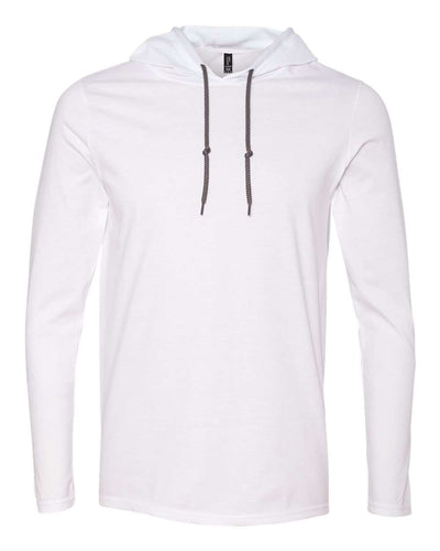 Gildan Unisex Softstyle® Lightweight Hooded Long Sleeve T-Shirt - 987 - White/ Dark Grey