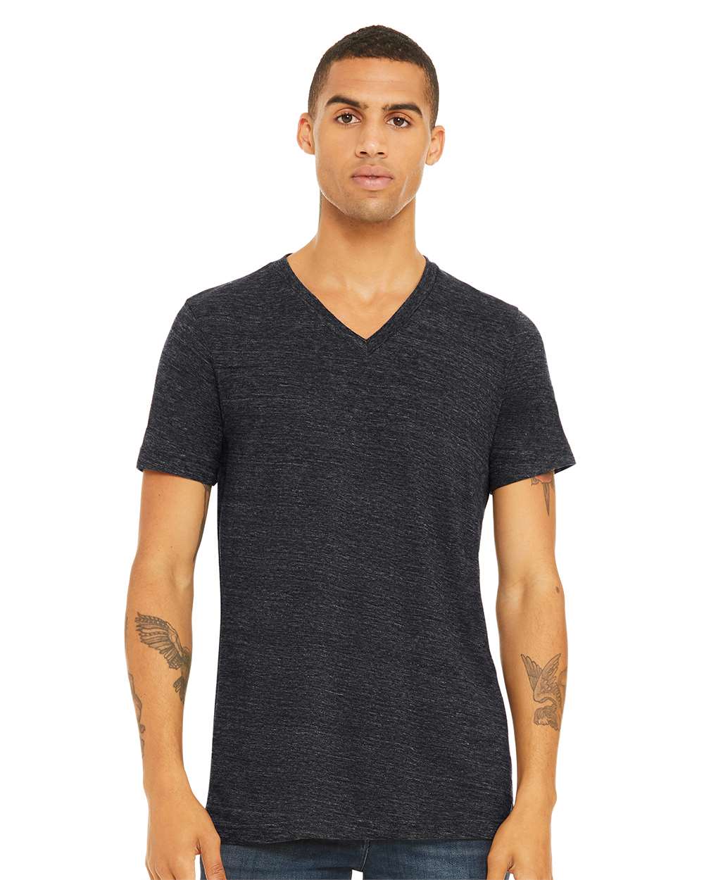 BELLA + CANVAS Unisex Textured Jersey V-Neck Tee - 3655 - Charcoal Black Slub
