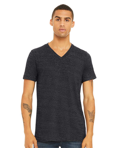 BELLA + CANVAS Unisex Textured Jersey V-Neck Tee - 3655 - Charcoal Black Slub
