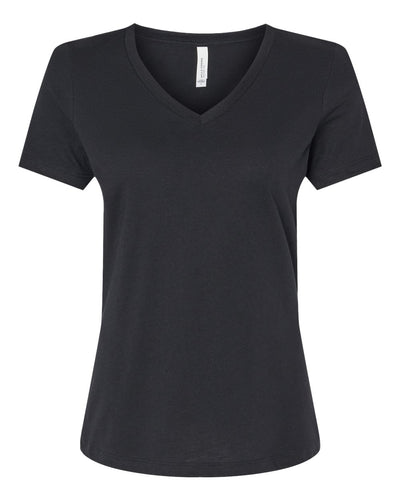 BELLA + CANVAS Women's Relaxed Heather CVC V-Neck Tee - 6405CVC - Solid Black Blend