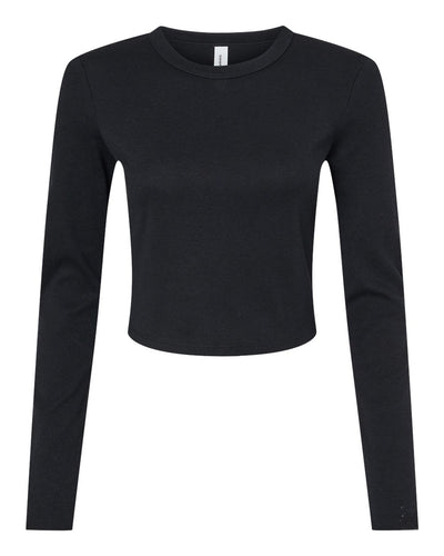 BELLA + CANVAS Women's Micro Rib Long Sleeve Baby Tee - 1501 - Solid Black Blend