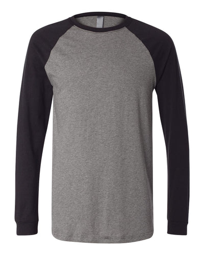 BELLA + CANVAS Men's Long Sleeve Jersey Baseball Tee - 3000 - Deep Heather/ Black