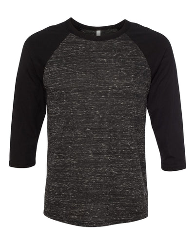 BELLA + CANVAS Unisex Three-Quarter Sleeve Baseball Tee - 3200 - Black Marble/ Black