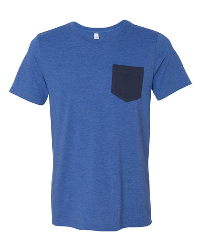 BELLA + CANVAS Men's Jersey Pocket Tee - 3021 - Heather True Royal/ Navy