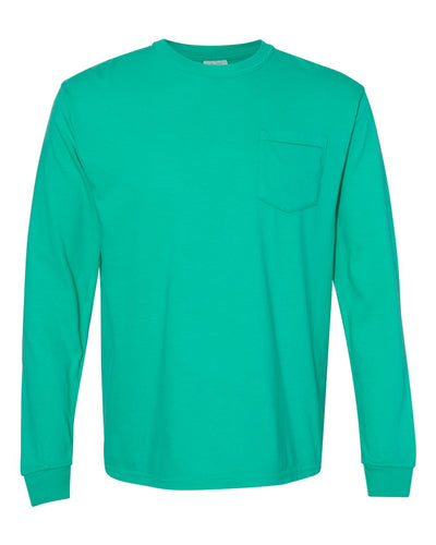 Comfort Colors Unisex Garment-Dyed Heavyweight Long Sleeve Pocket T-Shirt - 4410 - Island Green