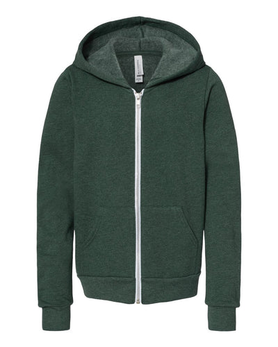 BELLA + CANVAS Youth Sponge Fleece Full-Zip Hoodie Sweatshirt - 3739Y - Heather Forest