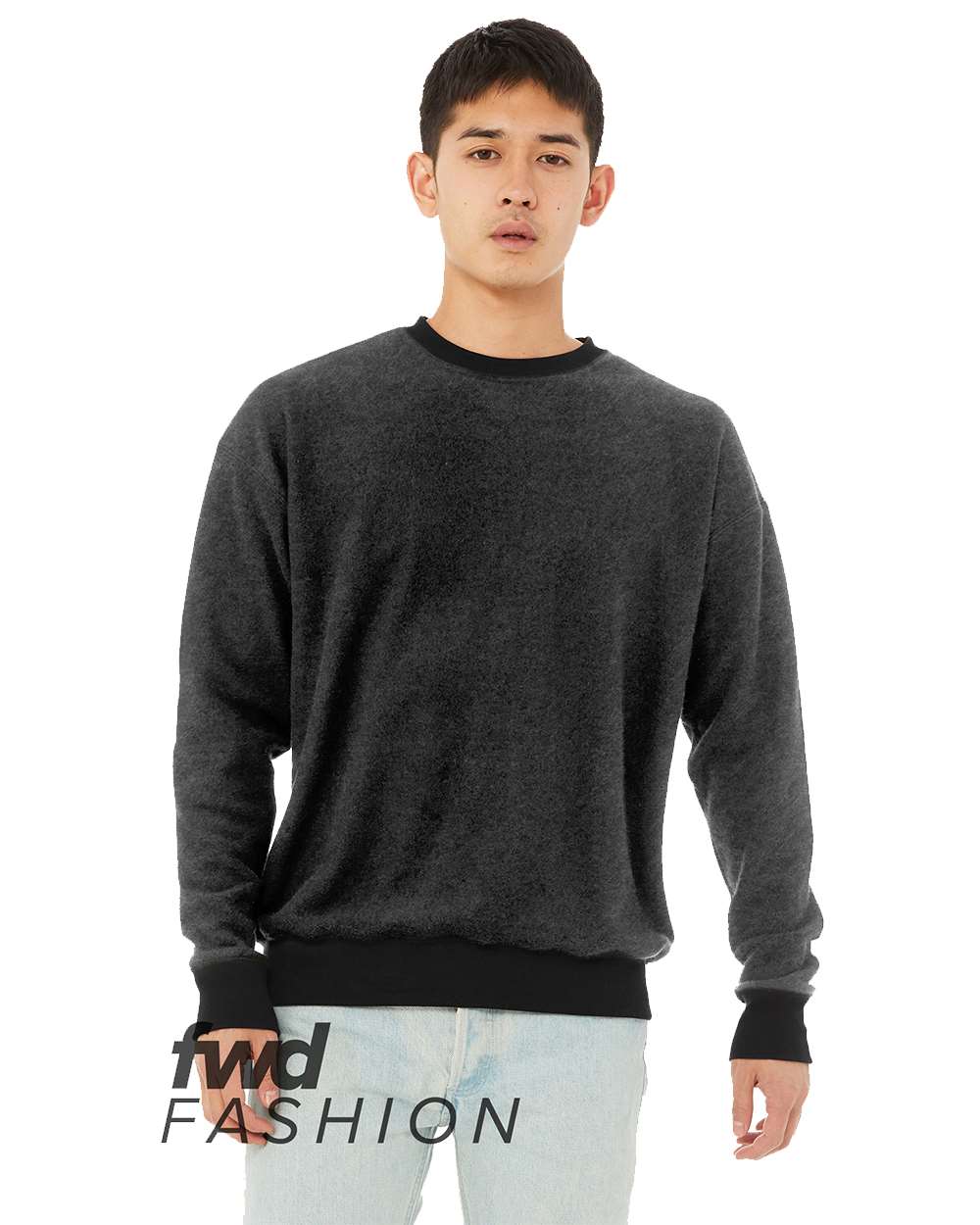 BELLA + CANVAS Unisex FWD Fashion Sueded Drop Shoulder Crewneck Sweatshirt - 3345 - Black Heather