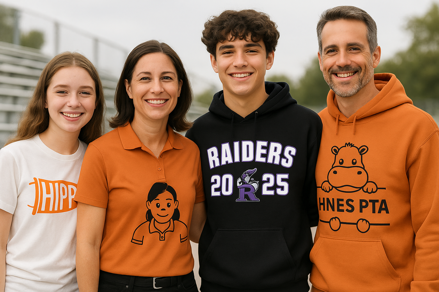 Students wearing school merch