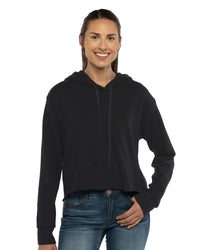 Next Level Women's Laguna Sueded Raw Edge Crop Hoodie Sweatshirt - 9384 - Black