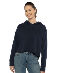 Next Level Women's Laguna Sueded Raw Edge Crop Hoodie Sweatshirt - 9384 - Midnight Navy