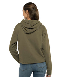Next Level Women's Laguna Sueded Raw Edge Crop Hoodie Sweatshirt - 9384 - Military Green