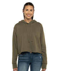 Next Level Women's Laguna Sueded Raw Edge Crop Hoodie Sweatshirt - 9384 - Military Green