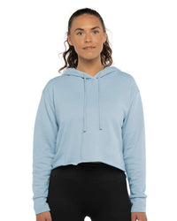 Next Level Women's Laguna Sueded Raw Edge Crop Hoodie Sweatshirt - 9384 - Stonewash Denim