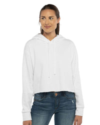 Next Level Women's Laguna Sueded Raw Edge Crop Hoodie Sweatshirt - 9384 - White