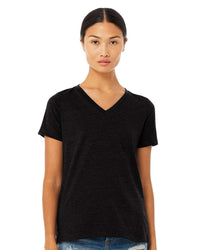 BELLA + CANVAS Women's Relaxed Heather CVC V-Neck Tee - 6405CVC - Solid Black Blend