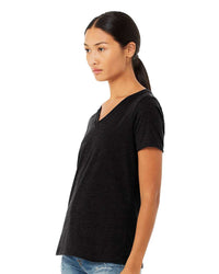 BELLA + CANVAS Women's Relaxed Heather CVC V-Neck Tee - 6405CVC - Solid Black Blend