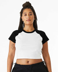 BELLA + CANVAS Women's Micro Rib Raglan Baby Tee - 1201 - White/ Black