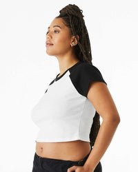 BELLA + CANVAS Women's Micro Rib Raglan Baby Tee - 1201 - White/ Black
