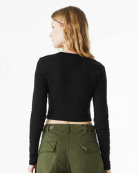 BELLA + CANVAS Women's Micro Rib Long Sleeve Baby Tee - 1501 - Solid Black Blend