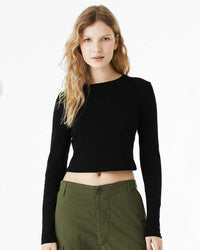 BELLA + CANVAS Women's Micro Rib Long Sleeve Baby Tee - 1501 - Solid Black Blend