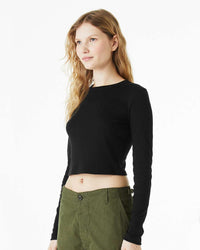 BELLA + CANVAS Women's Micro Rib Long Sleeve Baby Tee - 1501 - Solid Black Blend