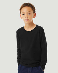 BELLA + CANVAS Youth Heather CVC Long Sleeve Tee - 3501YCVC - Solid Black Blend