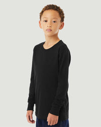BELLA + CANVAS Youth Heather CVC Long Sleeve Tee - 3501YCVC - Solid Black Blend