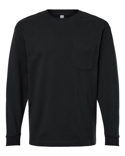 American Apparel Unisex Super Heavyweight Long Sleeve Pocket Tee - 9410 - Black