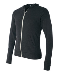 BELLA + CANVAS Unisex Triblend Lightweight Full-Zip Hooded Long Sleeve Tee - 3939 - Charcoal Black Triblend