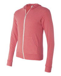 BELLA + CANVAS Unisex Triblend Lightweight Full-Zip Hooded Long Sleeve Tee - 3939 - Red Triblend