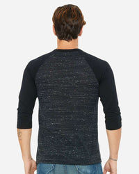 BELLA + CANVAS Unisex Three-Quarter Sleeve Baseball Tee - 3200 - Black Marble/ Black