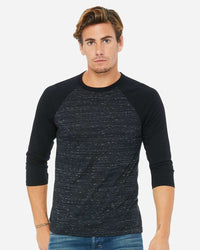 BELLA + CANVAS Unisex Three-Quarter Sleeve Baseball Tee - 3200 - Black Marble/ Black