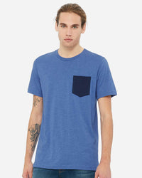 BELLA + CANVAS Men's Jersey Pocket Tee - 3021 - Heather True Royal/ Navy