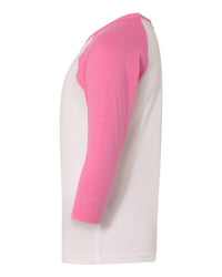 Next Level Youth CVC Three-Quarter Sleeve Raglan T-Shirt - 3352 - Hot Pink Sleeves/ White Body
