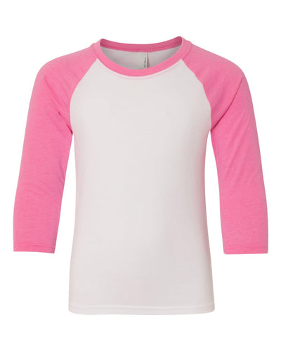 Next Level Youth CVC Three-Quarter Sleeve Raglan T-Shirt - 3352 - Hot Pink Sleeves/ White Body