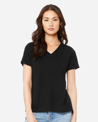 BELLA + CANVAS Women's Relaxed Triblend V-Neck Tee - 6415 - Solid Black Triblend