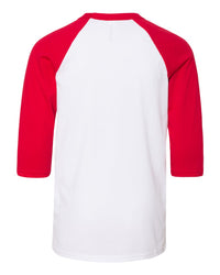 BELLA + CANVAS Youth Three-Quarter Sleeve Baseball Tee - 3200Y - White/ Red