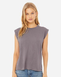 BELLA + CANVAS Women’s Flowy Rolled Cuffs Muscle Tee - 8804 - Storm