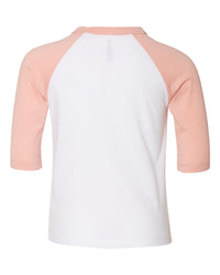 BELLA + CANVAS Toddler Three-Quarter Sleeve Baseball Tee - 3200T - White/ Heather Peach