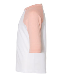 BELLA + CANVAS Toddler Three-Quarter Sleeve Baseball Tee - 3200T - White/ Heather Peach