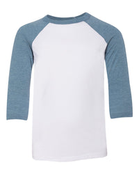 BELLA + CANVAS Youth Three-Quarter Sleeve Baseball Tee - 3200Y - White/ Denim