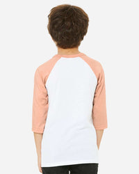 BELLA + CANVAS Youth Three-Quarter Sleeve Baseball Tee - 3200Y - White/ Heather Peach