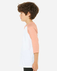 BELLA + CANVAS Youth Three-Quarter Sleeve Baseball Tee - 3200Y - White/ Heather Peach