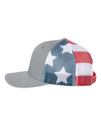 Richardson Printed Mesh Trucker Cap - 112PM - Heather Grey/ Stars & Stripes