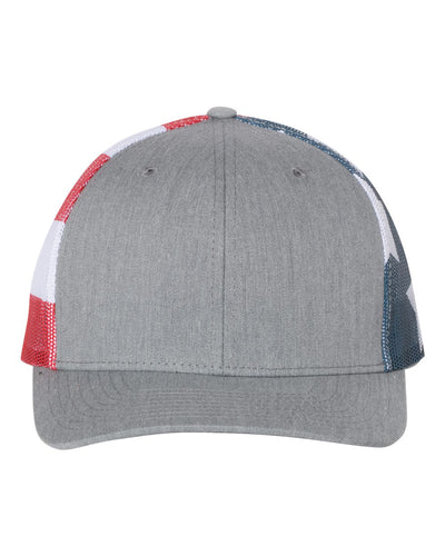 Richardson Printed Mesh Trucker Cap - 112PM - Heather Grey/ Stars & Stripes