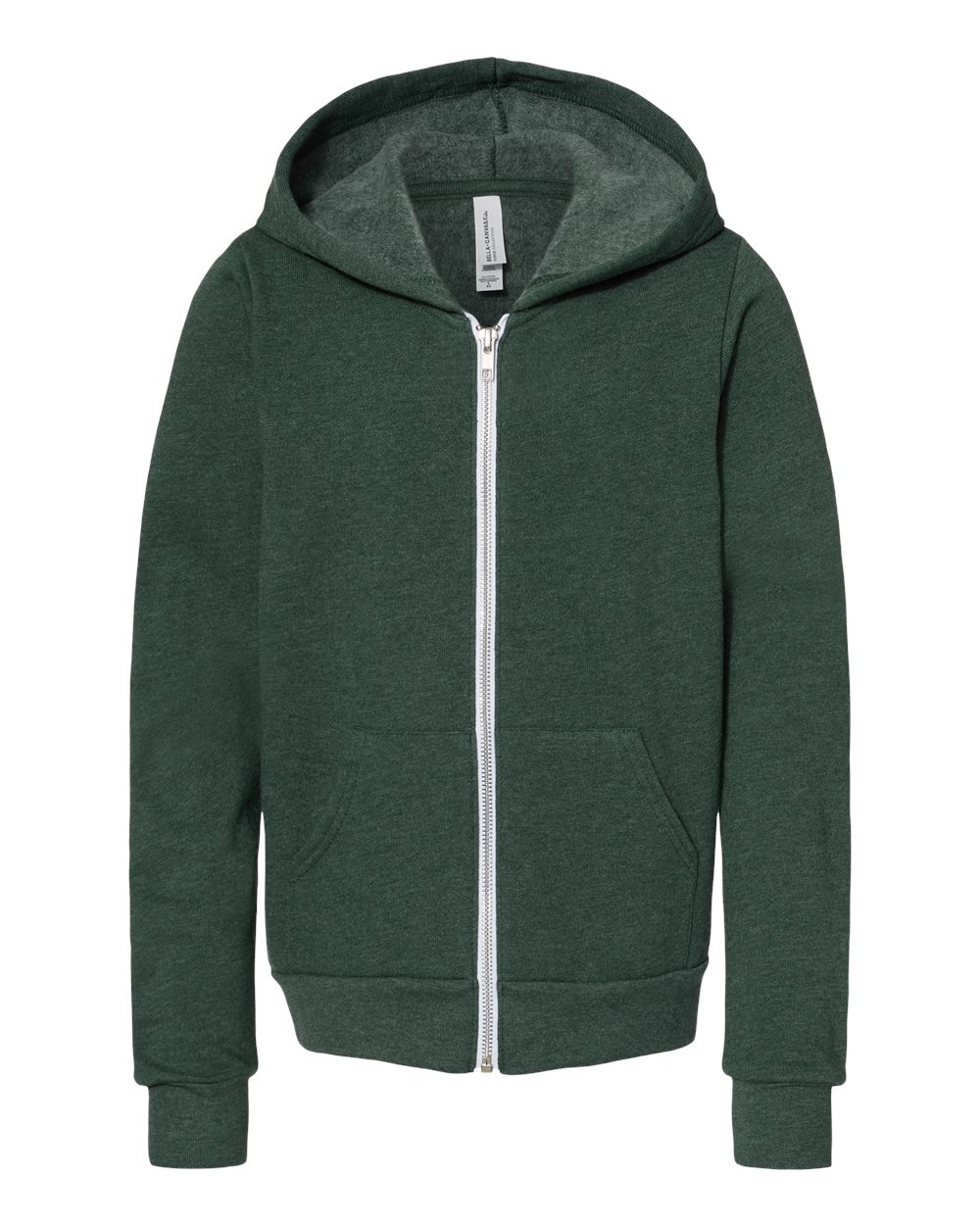 BELLA + CANVAS Youth Sponge Fleece Full-Zip Hoodie Sweatshirt - 3739Y - Heather Forest