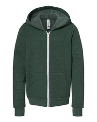 BELLA + CANVAS Youth Sponge Fleece Full-Zip Hoodie Sweatshirt - 3739Y - Heather Forest