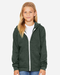 BELLA + CANVAS Youth Sponge Fleece Full-Zip Hoodie Sweatshirt - 3739Y - Heather Forest