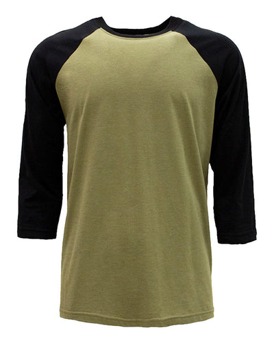 Next Level Unisex CVC Three-Quarter Sleeve Raglan T-Shirt - 6251 - Black/ Olive