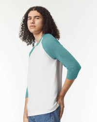 American Apparel Unisex CVC Three-Quarter Sleeve Tee - 2003CVC - White/Heather Arctic